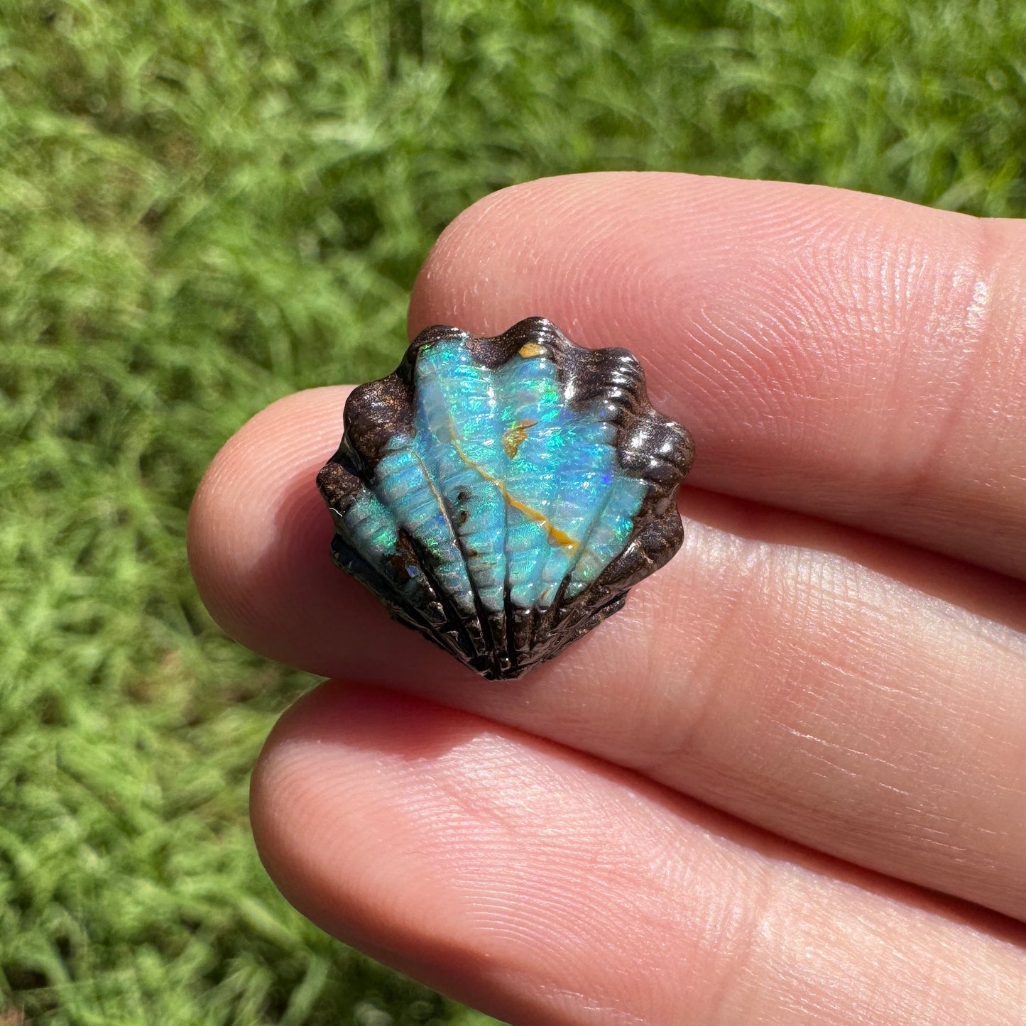 7.09 Ct fan shell boulder opal carving