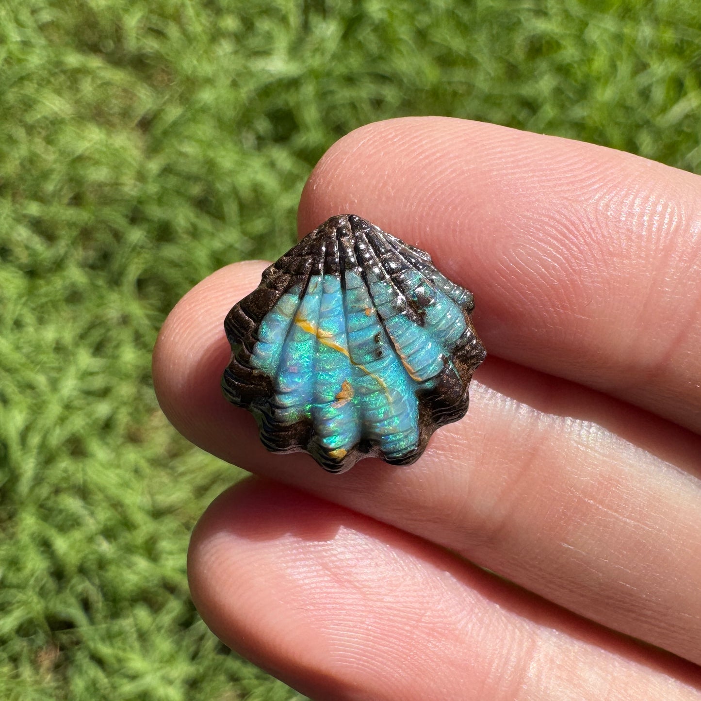 7.09 Ct fan shell boulder opal carving