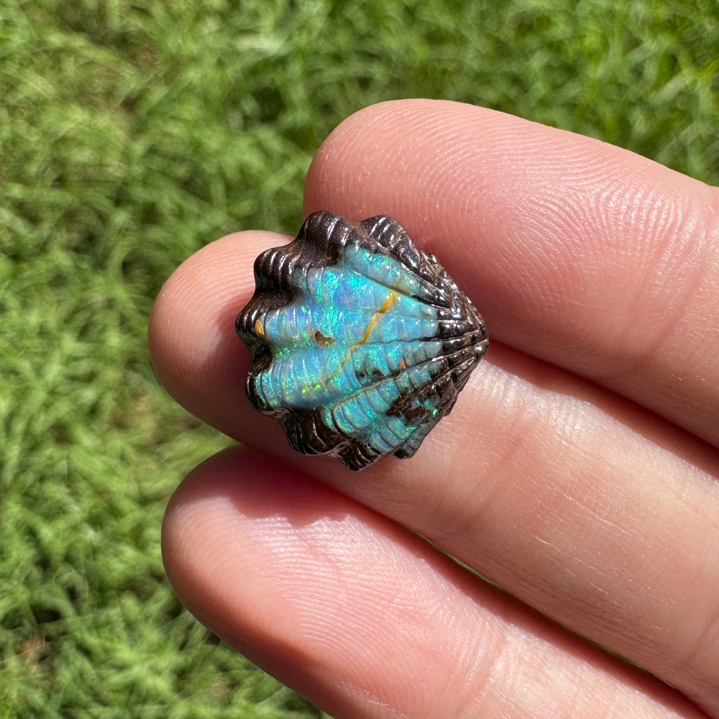 7.09 Ct fan shell boulder opal carving