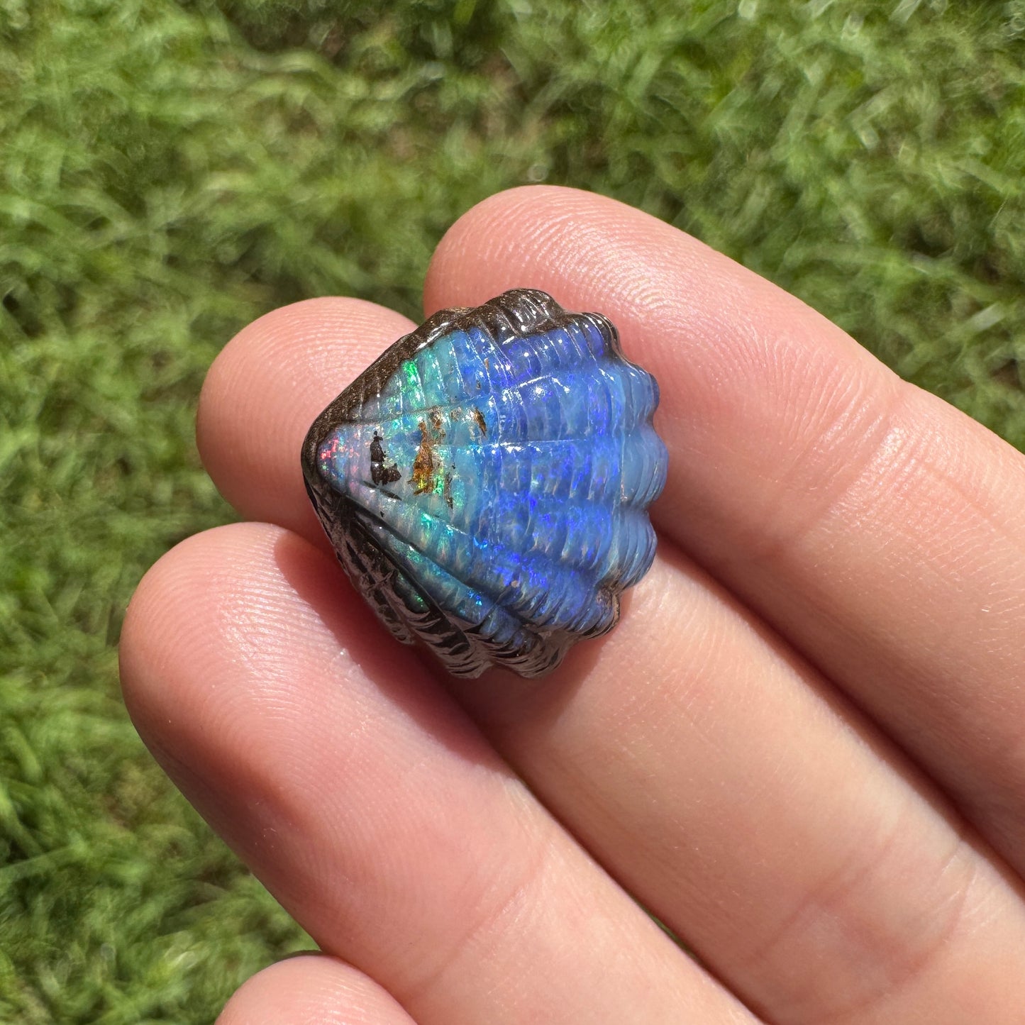 15.65 Ct fan shell boulder opal carving