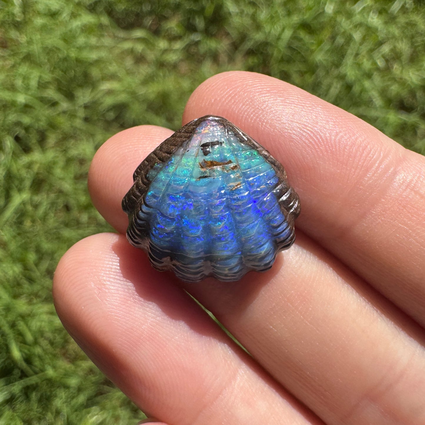 15.65 Ct fan shell boulder opal carving