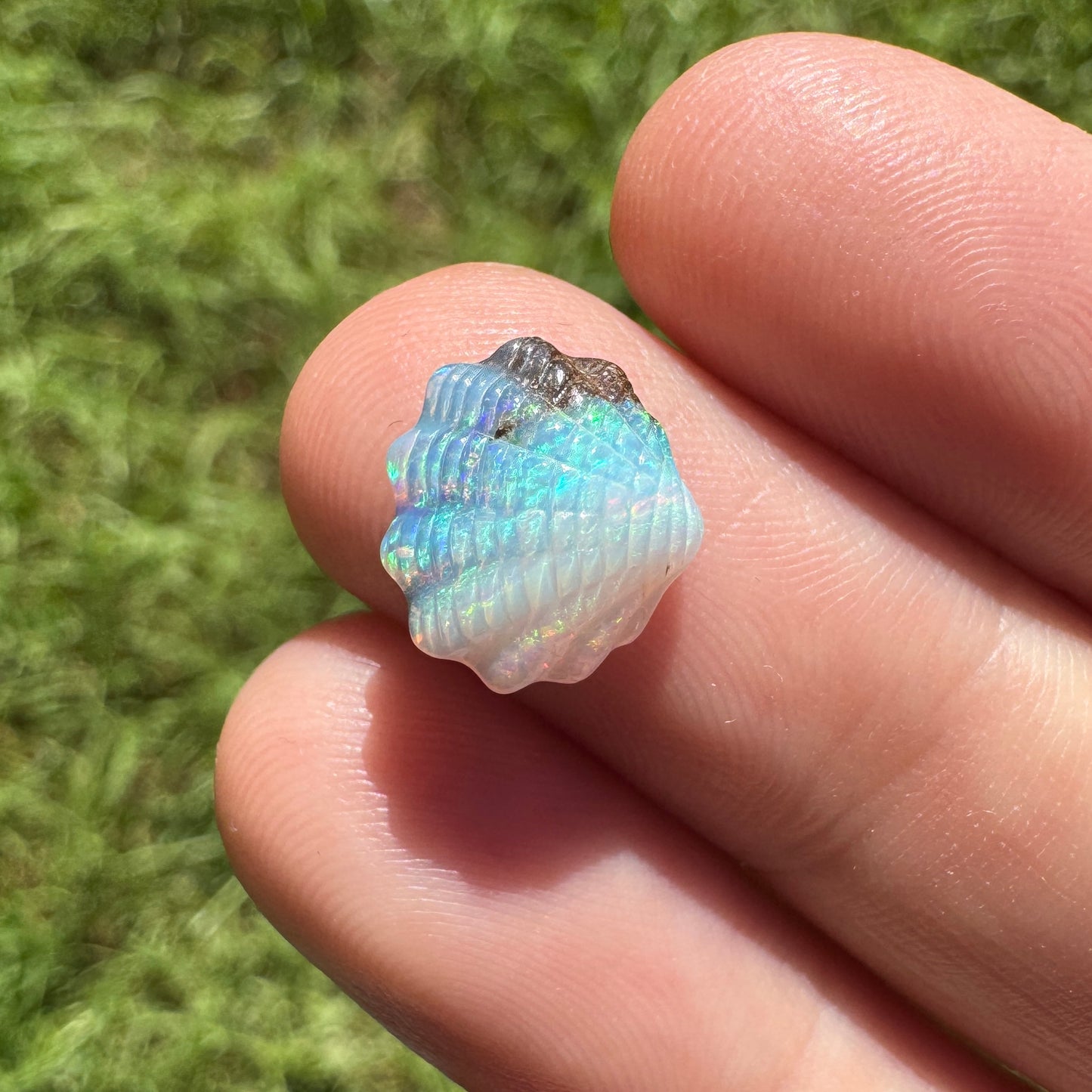 2.18 Ct fan shell boulder opal carving