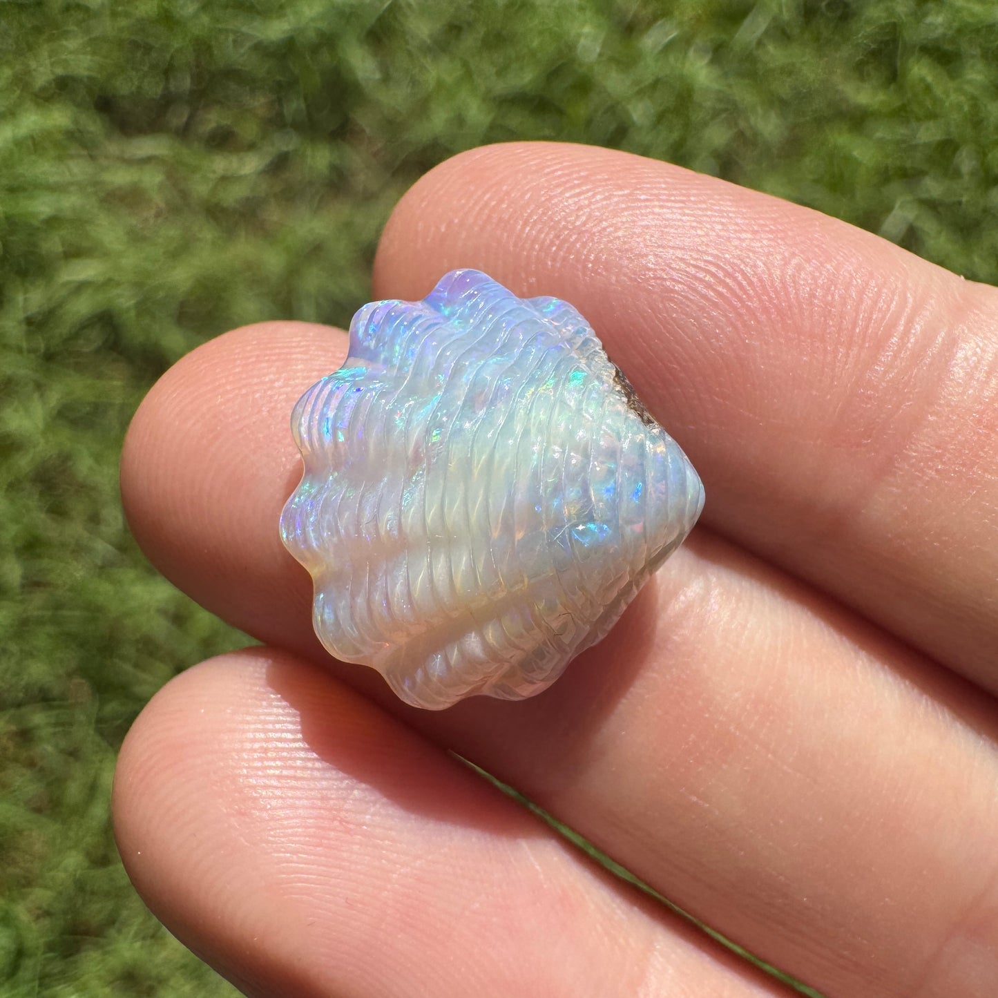 9.54 Ct fan shell boulder opal carving