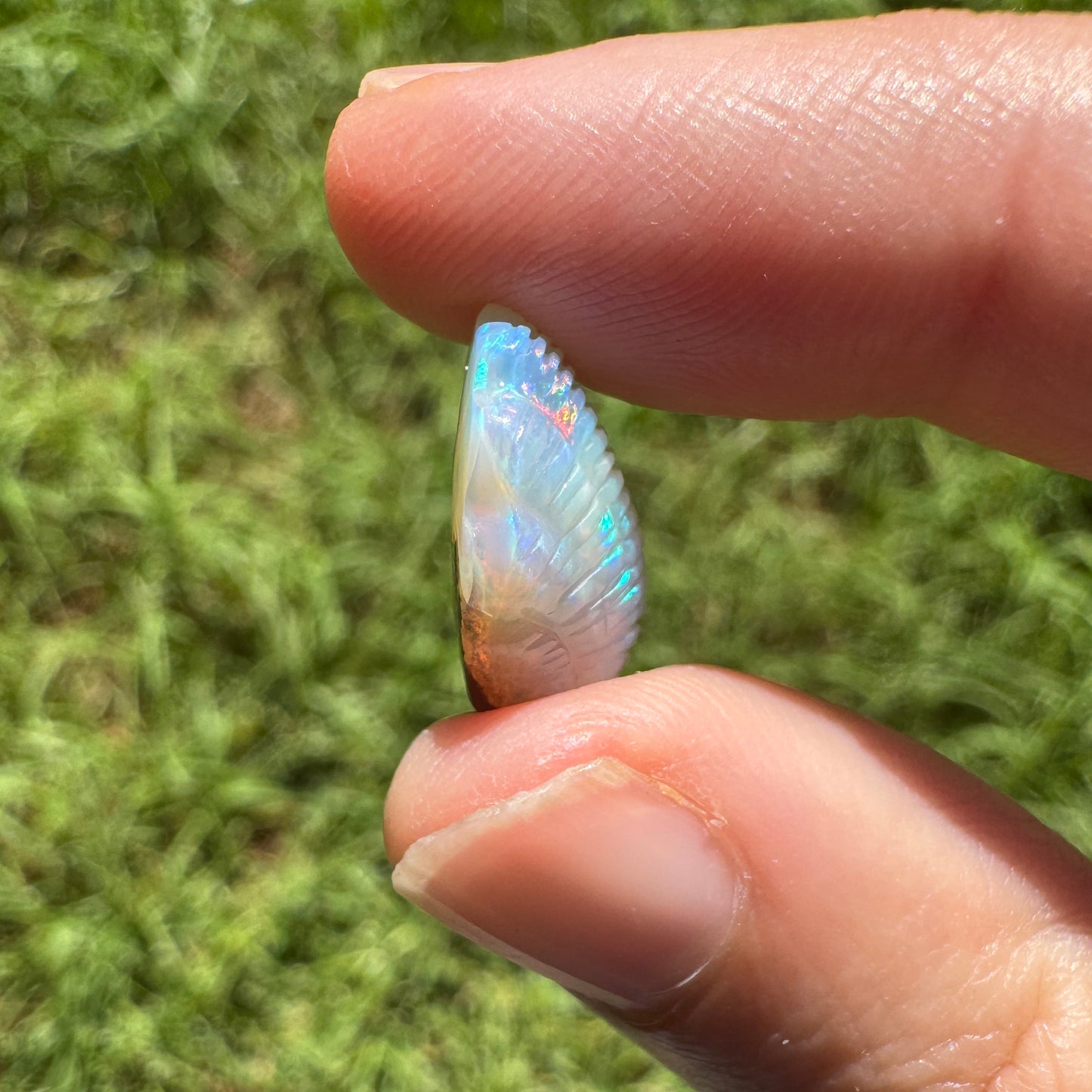 9.54 Ct fan shell boulder opal carving