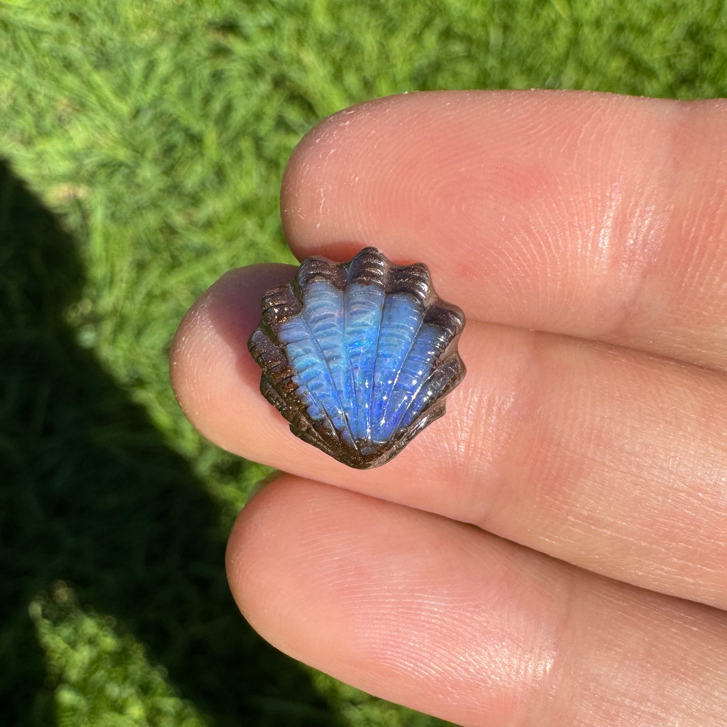 6.13 Ct fan shell boulder opal carving