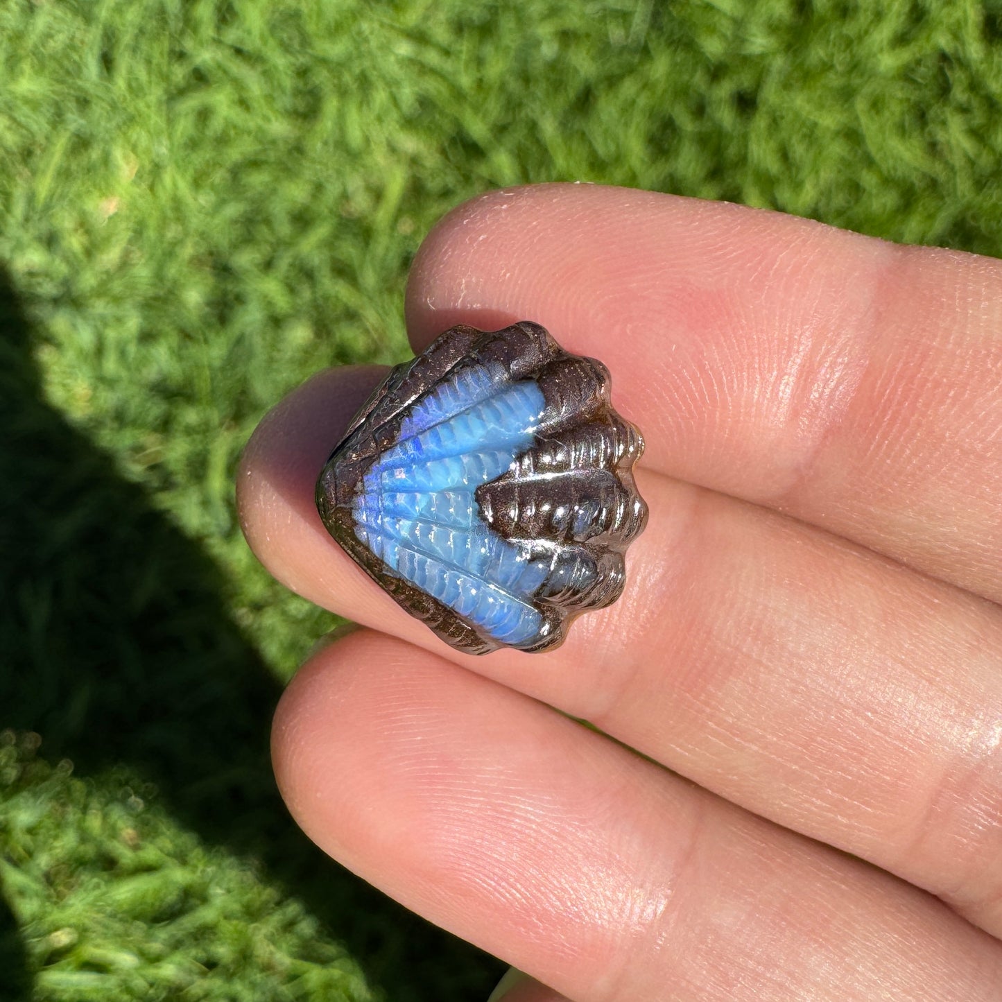 11.99 Ct fan shell boulder opal carving