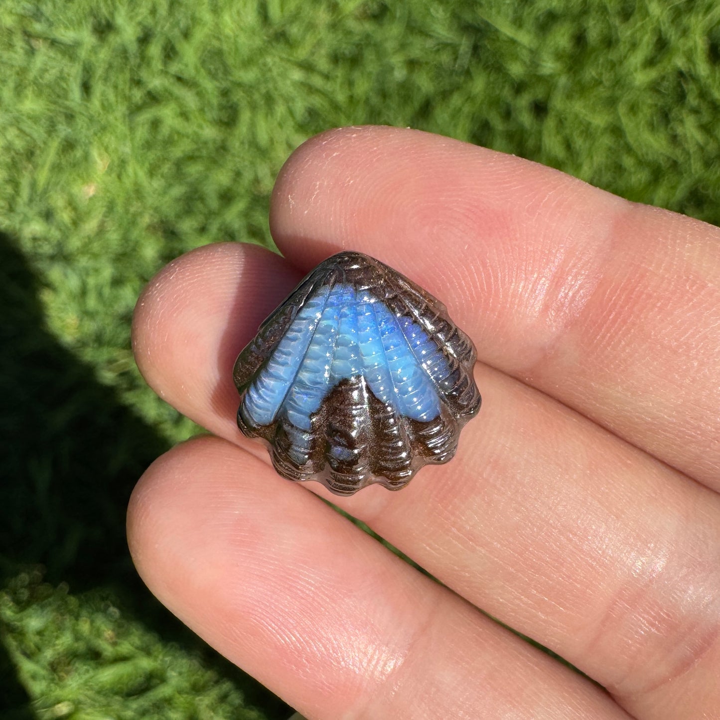 11.99 Ct fan shell boulder opal carving