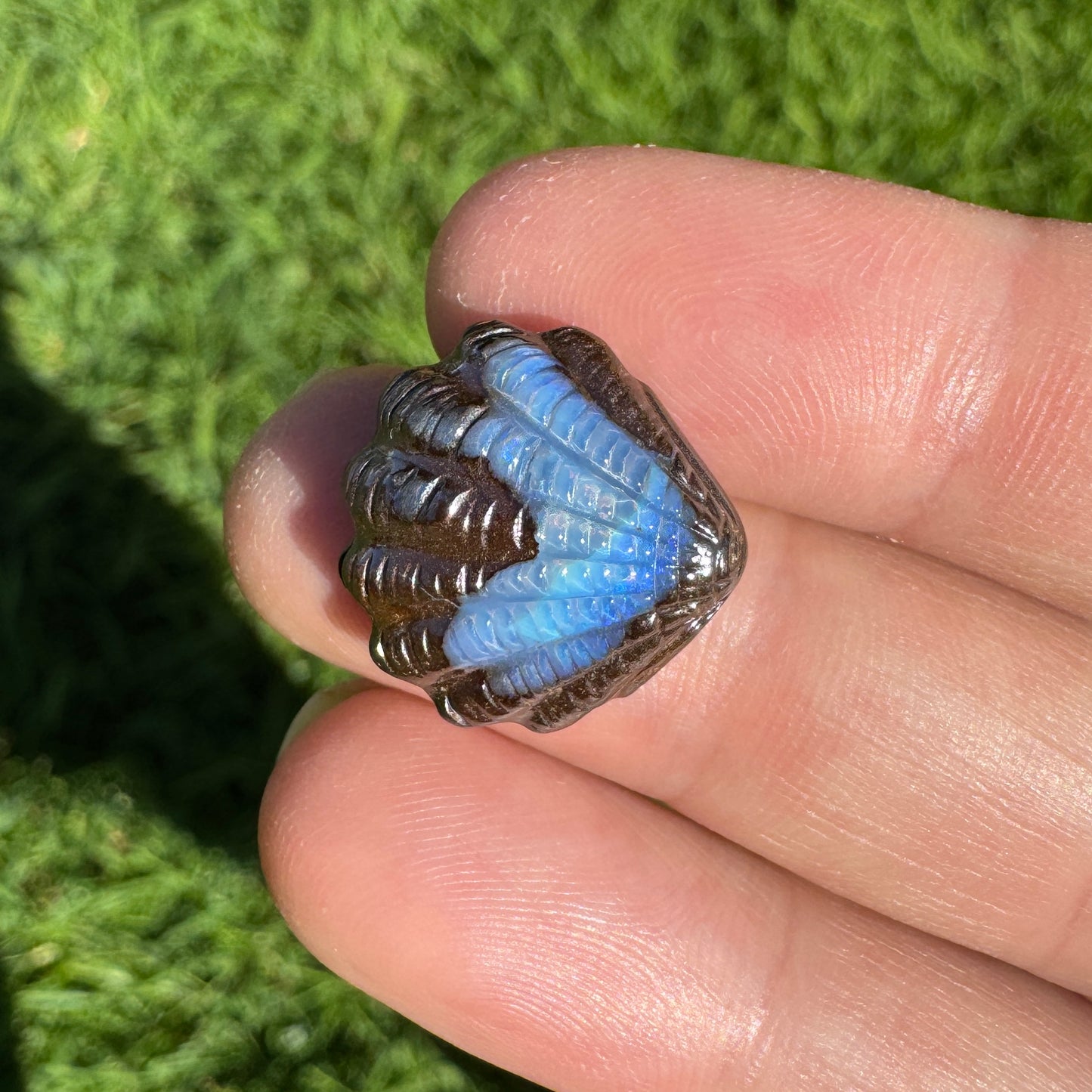 11.99 Ct fan shell boulder opal carving