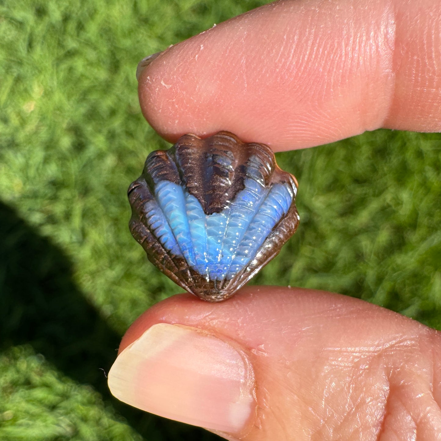 11.99 Ct fan shell boulder opal carving