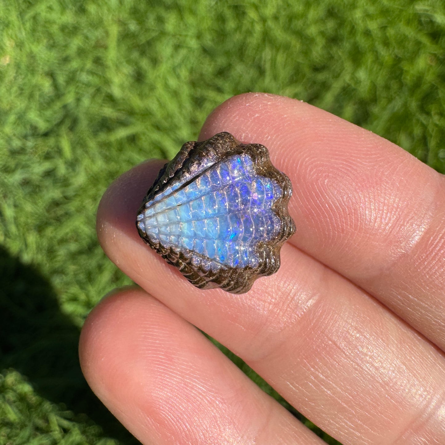 9.28 Ct fan shell boulder opal carving