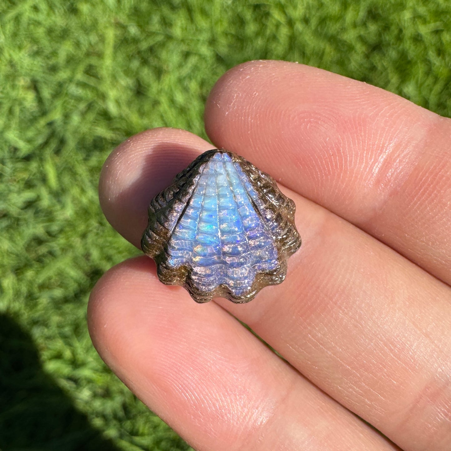 9.28 Ct fan shell boulder opal carving