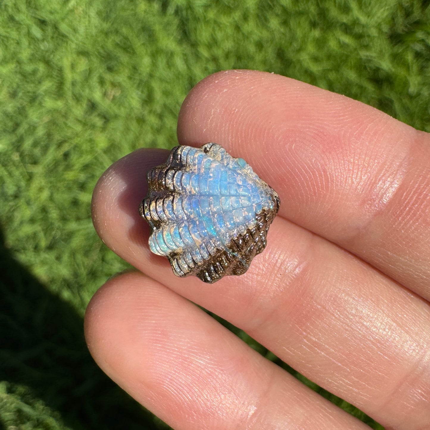 7.14 Ct fan shell boulder opal carving