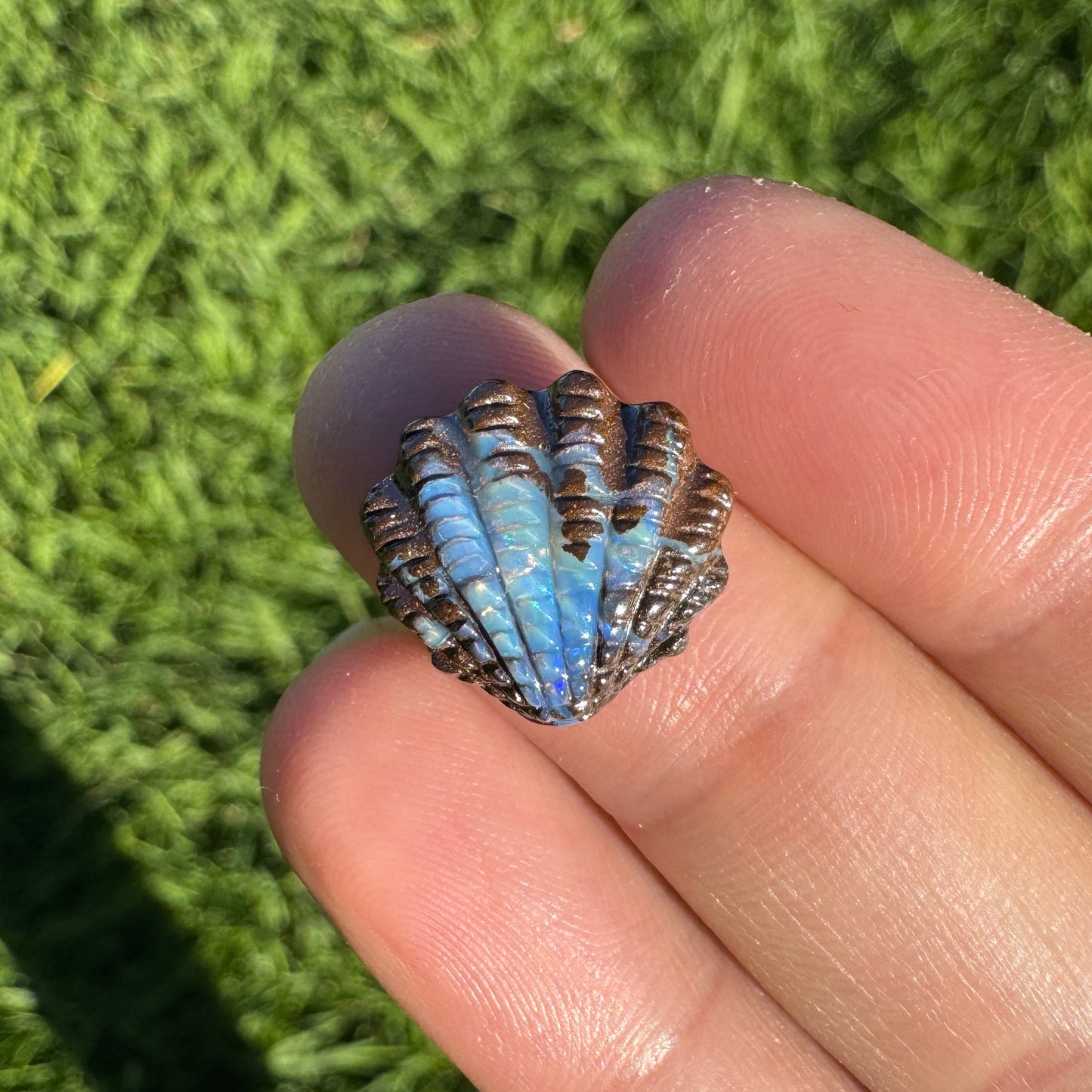 6.36 Ct small fan shell boulder opal carving