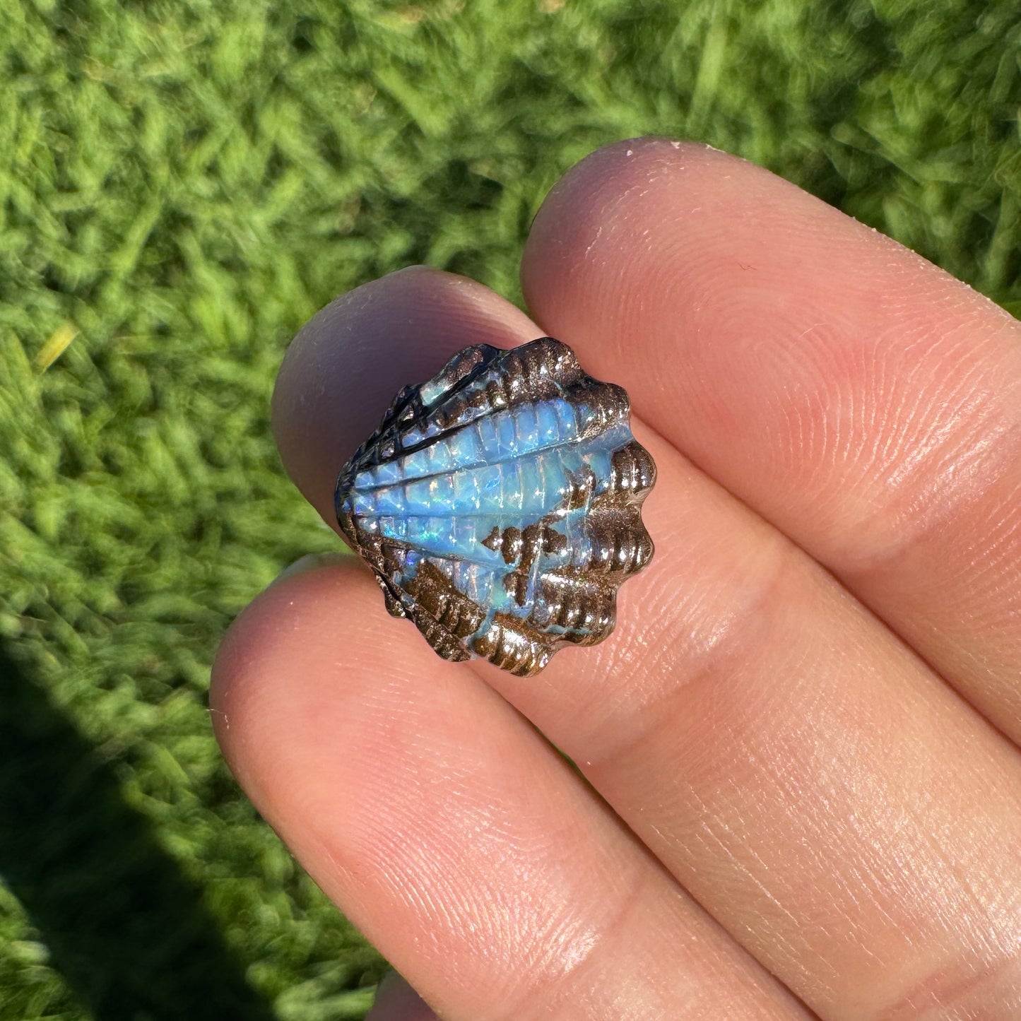 6.36 Ct small fan shell boulder opal carving