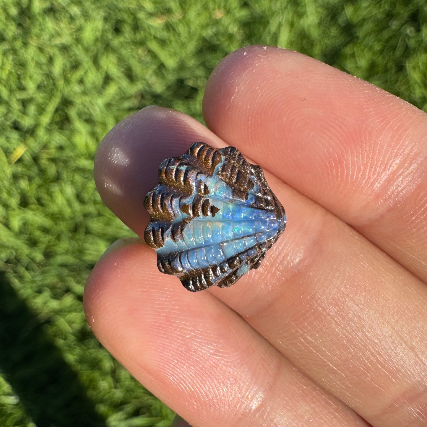 6.36 Ct small fan shell boulder opal carving