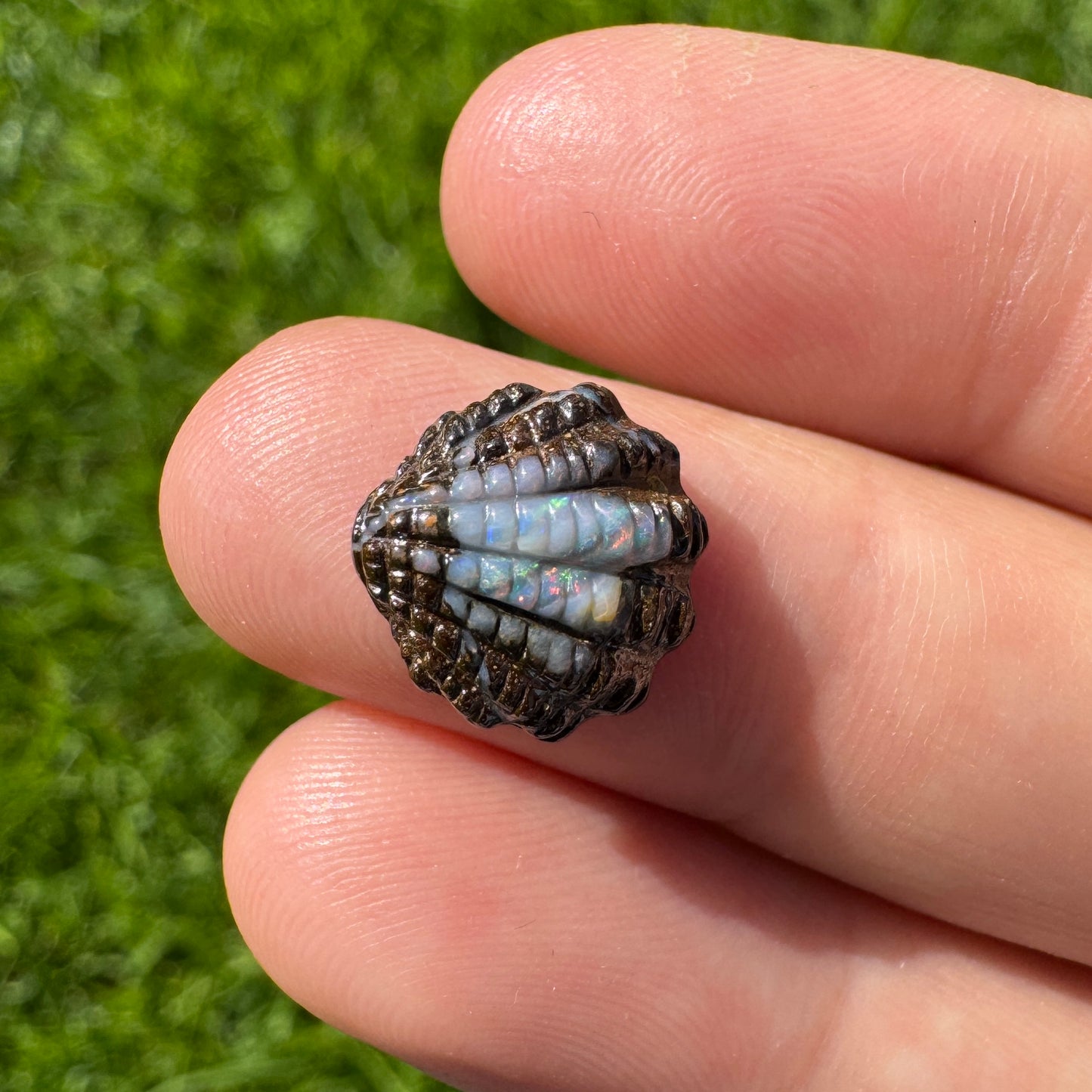 4.21 fan shell boulder opal carving