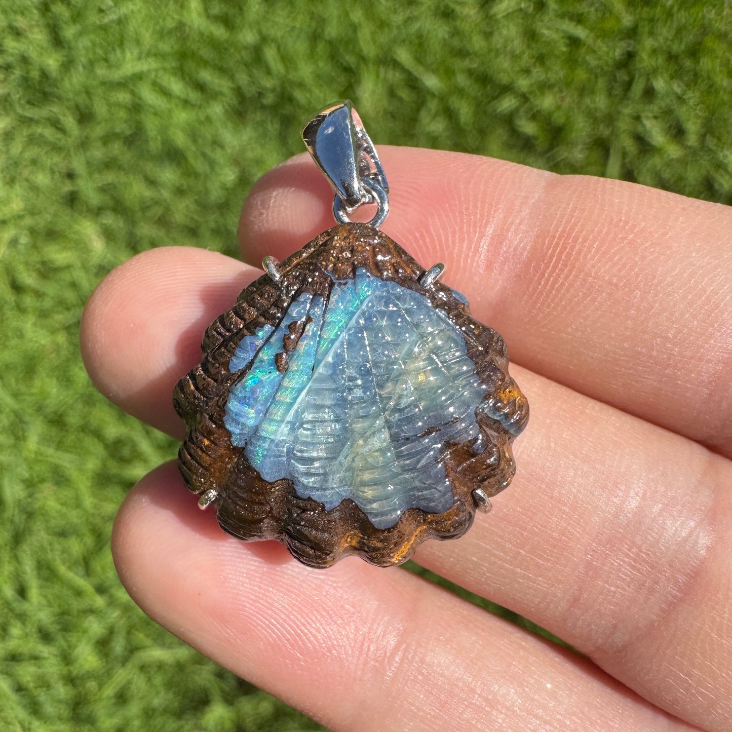 Large fan shell boulder opal pendant (No. 06)