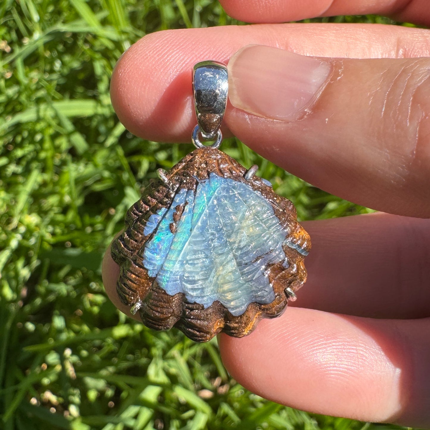 Large fan shell boulder opal pendant (No. 06)