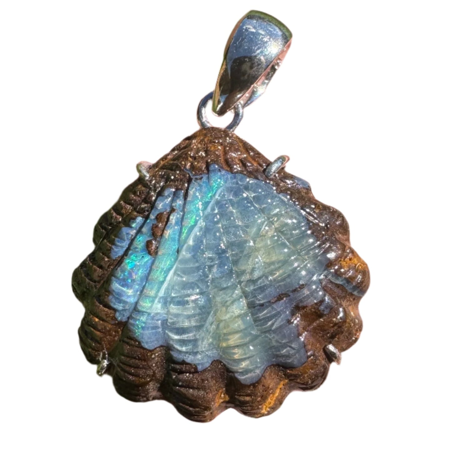 Large fan shell boulder opal pendant (No. 06)