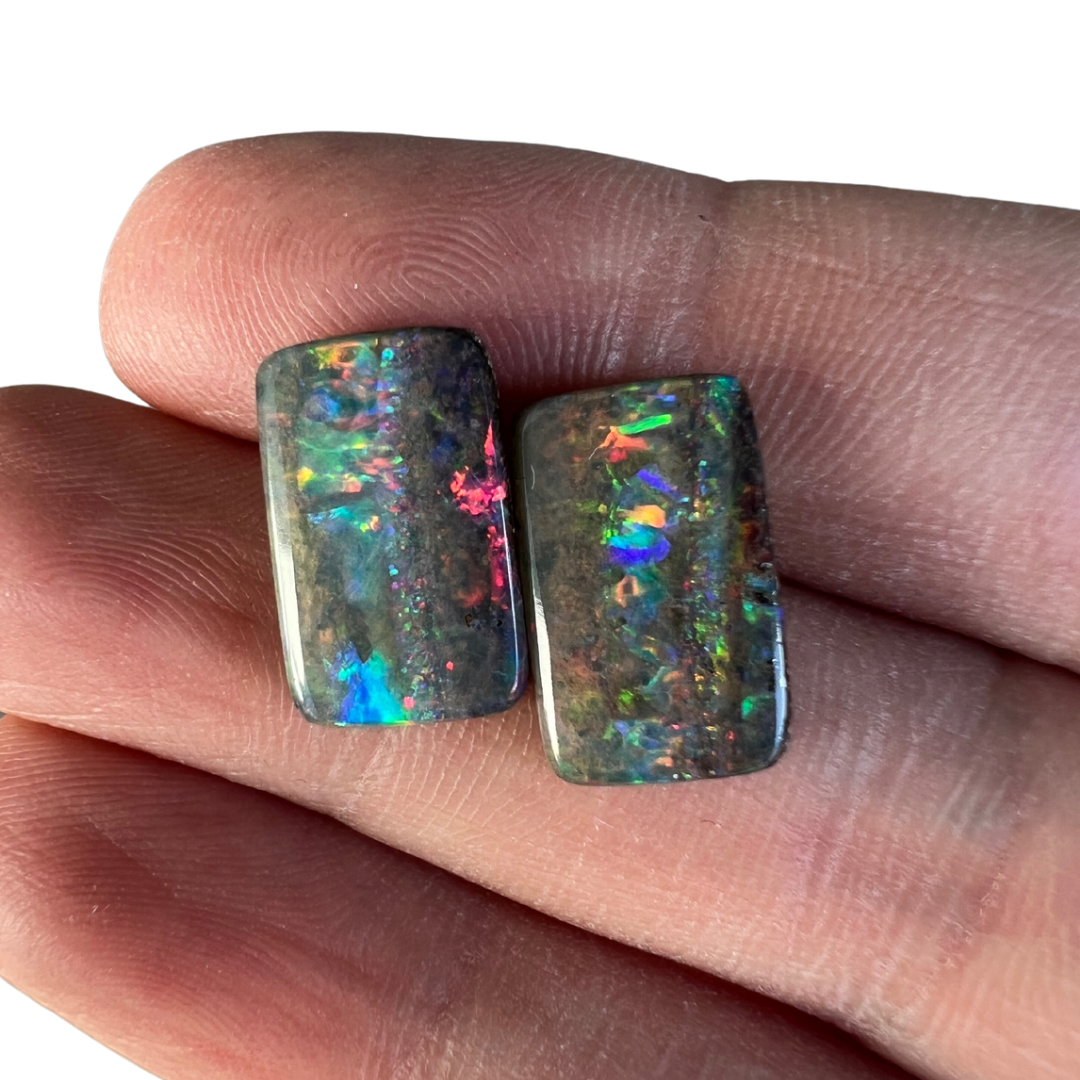 8.68 Ct rainbow boulder opal pair