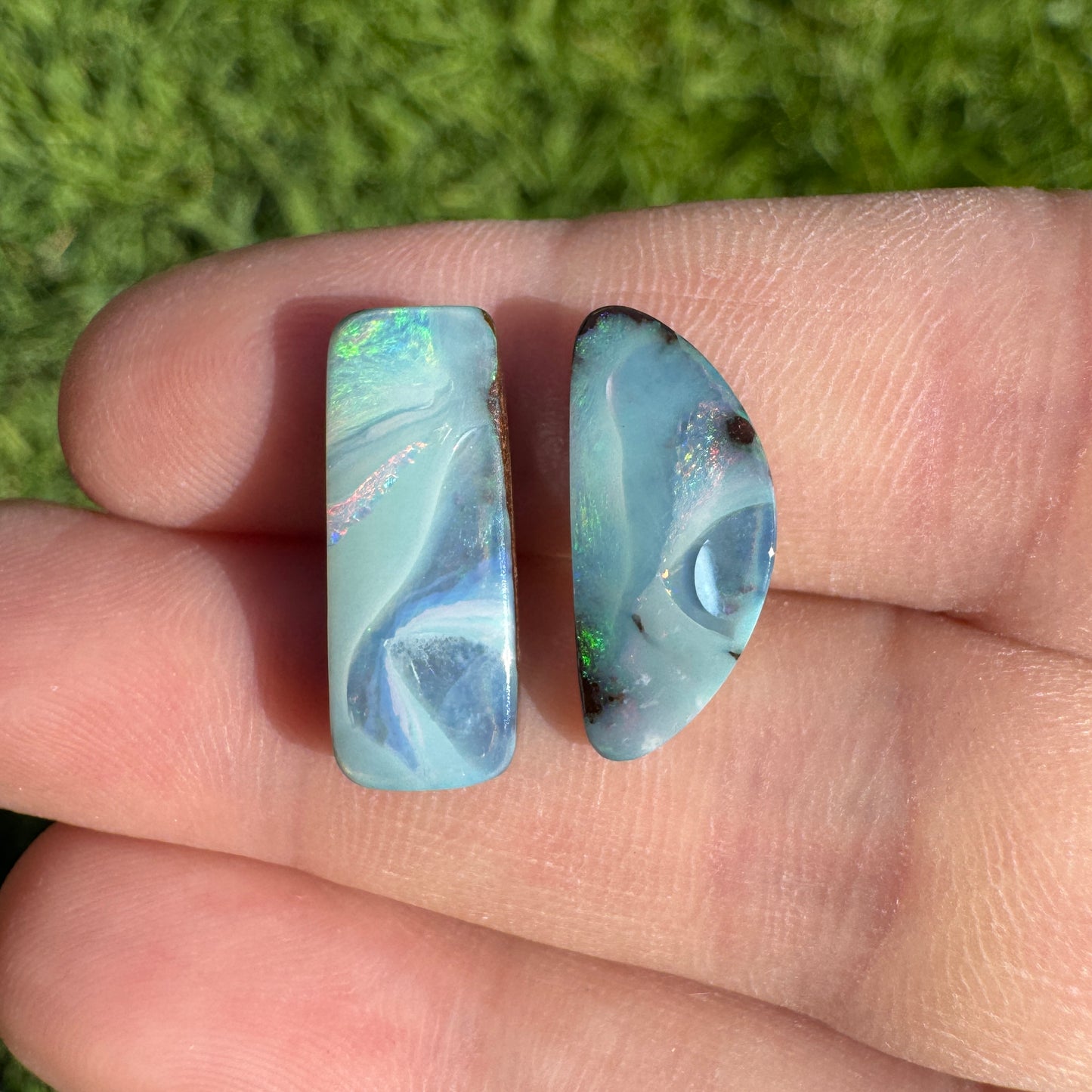 8.04 Ct two piece boulder opal set