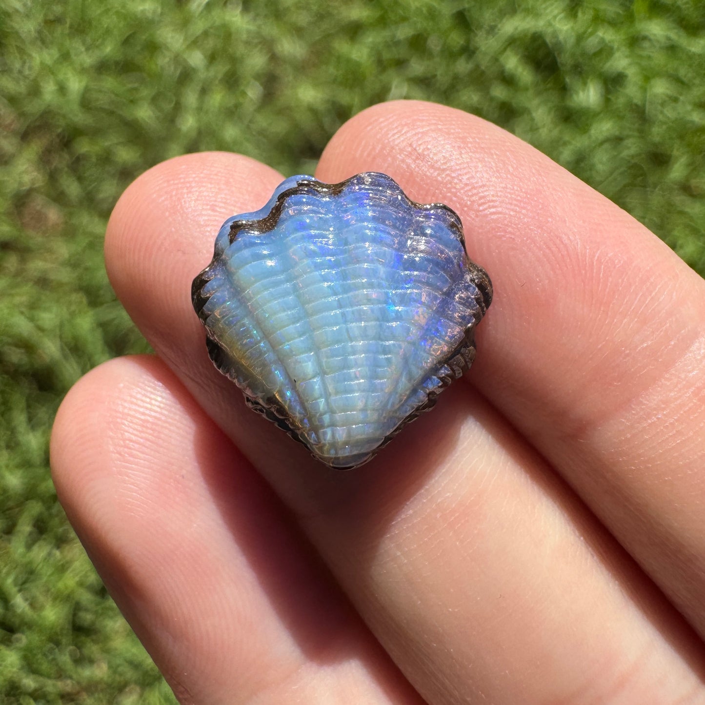 11.00 Ct fan shell boulder opal carving