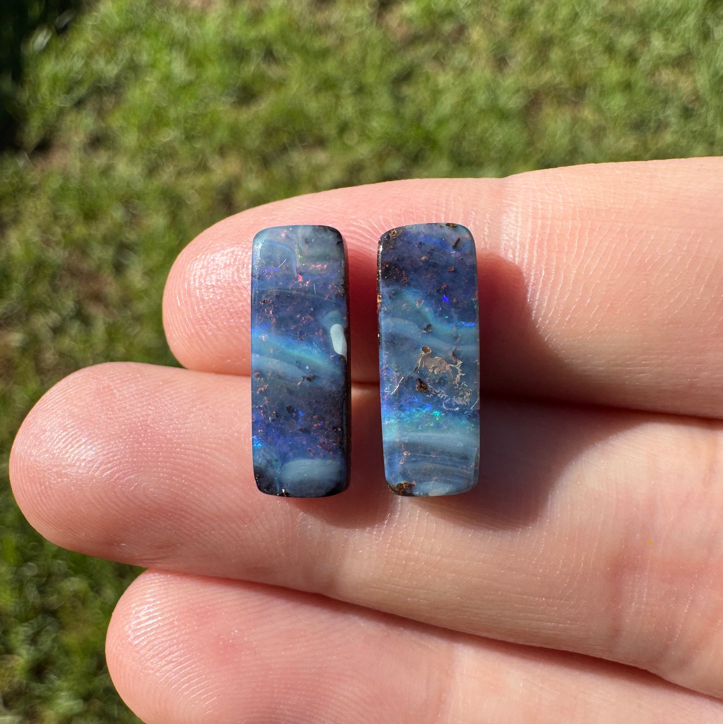 5.77 Ct small rectangle boulder opal pair