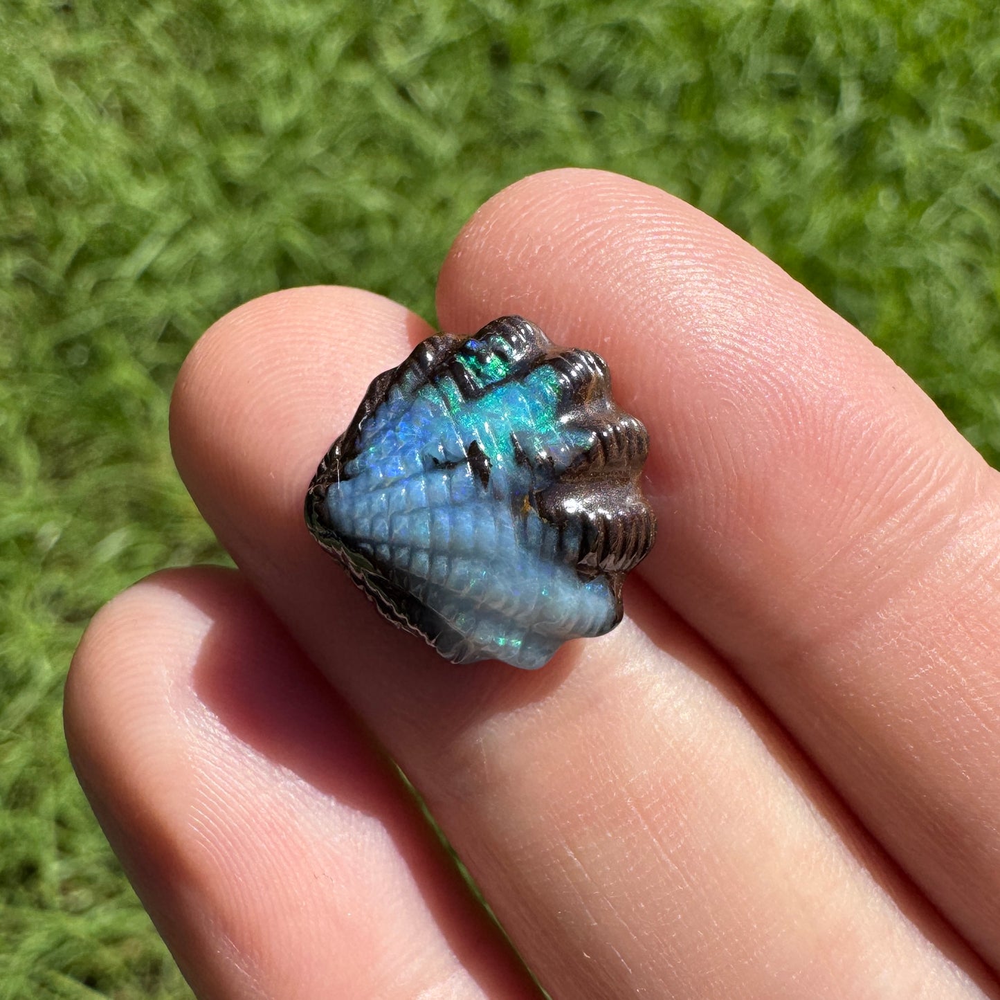 8.24 Ct fan shell boulder opal carving