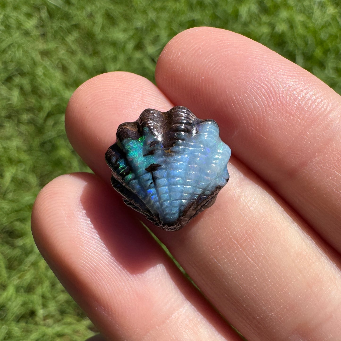 8.24 Ct fan shell boulder opal carving