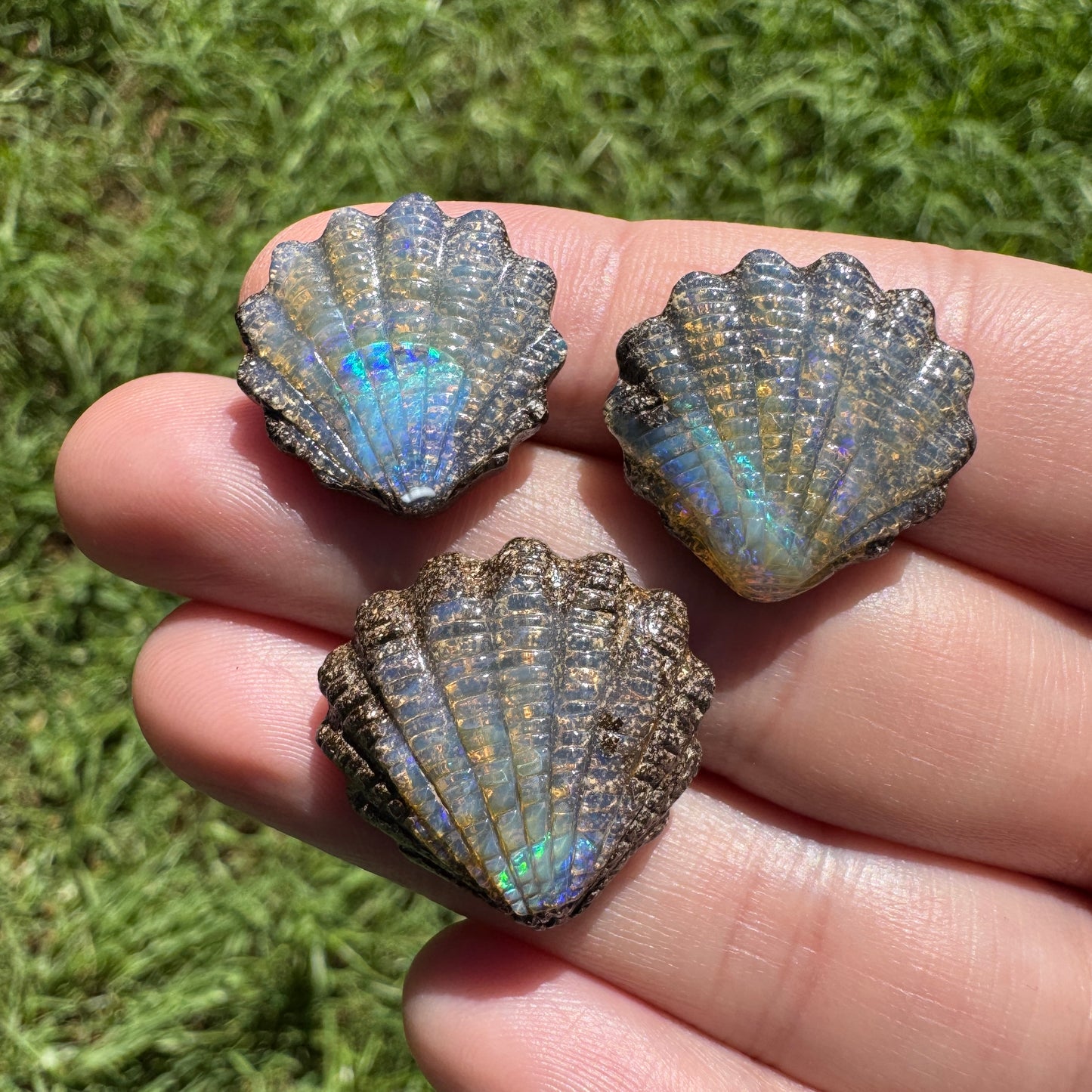 48.85 Ct three piece boulder opal shell set