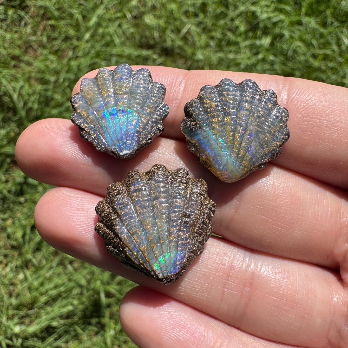 48.85 Ct three piece boulder opal shell set