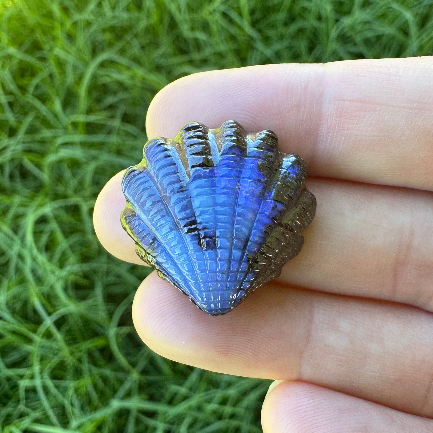 34.74 Ct fan shell boulder opal carving