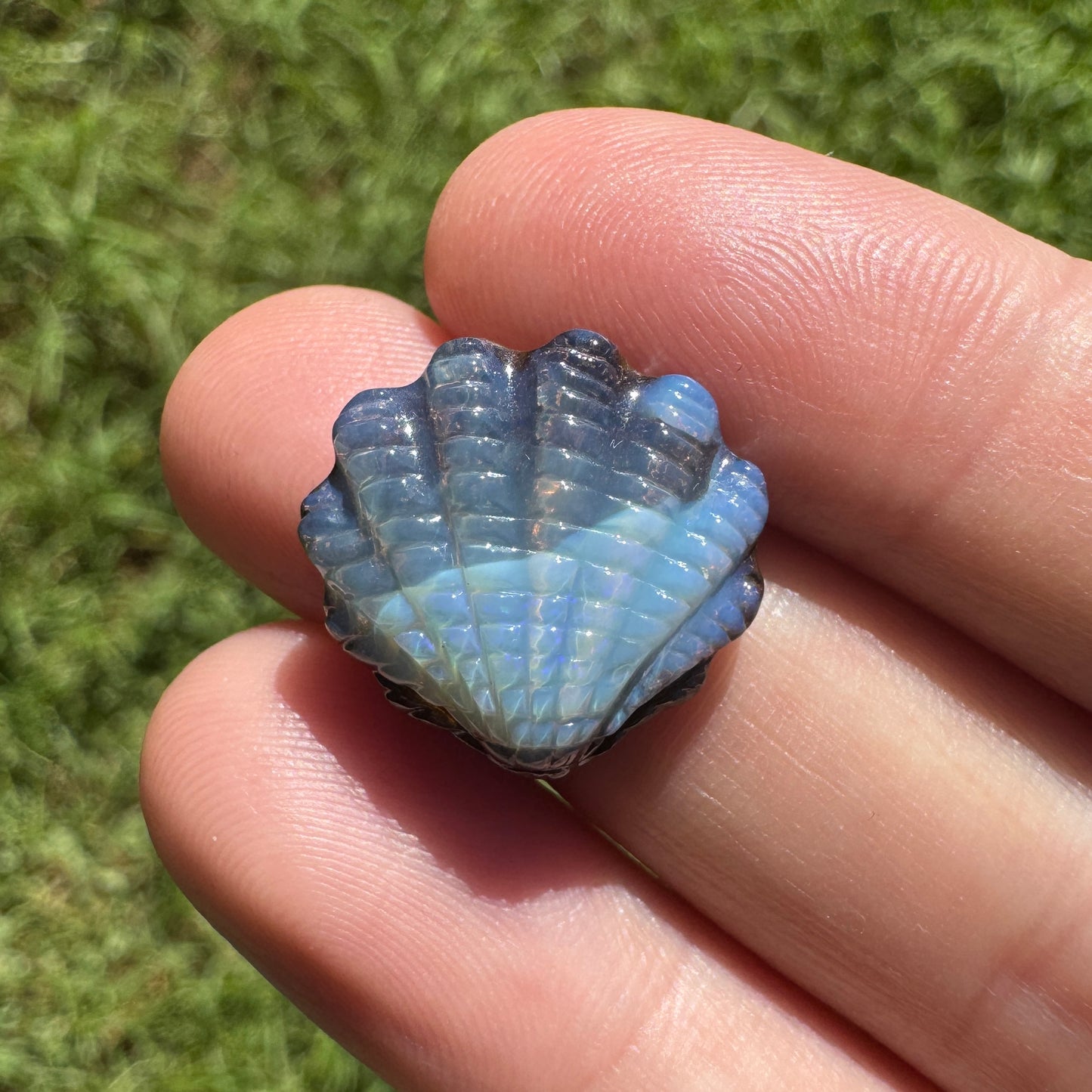 11.37 Ct fan shell boulder opal carving