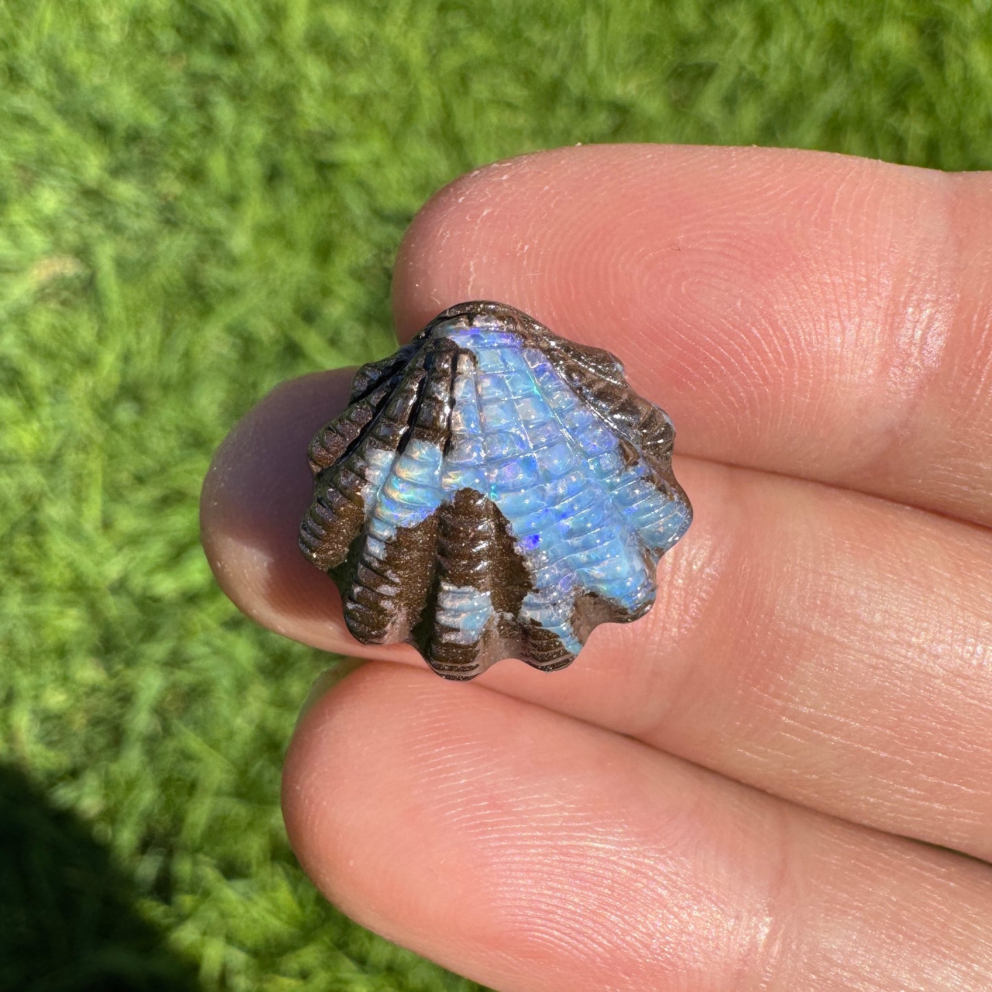 11.87 Ct fan shell boulder opal carving