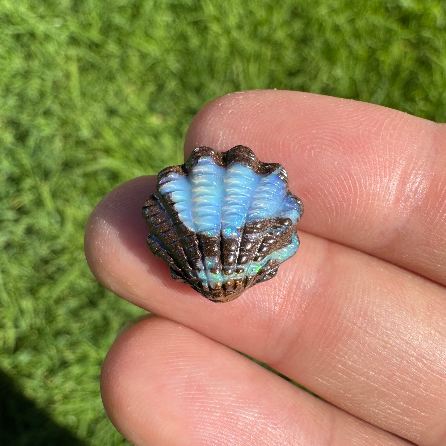 8.42 Ct fan shell boulder opal carving