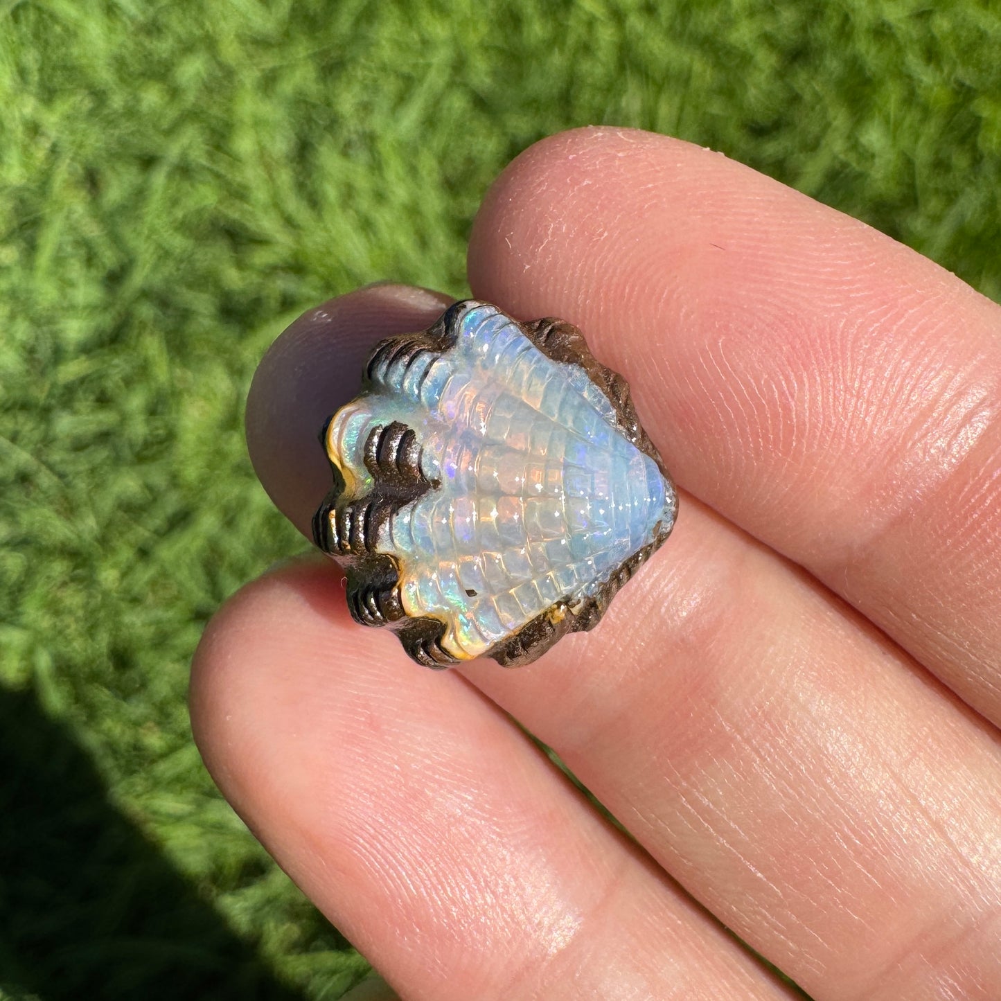 10.37 Ct fan shell boulder opal carving
