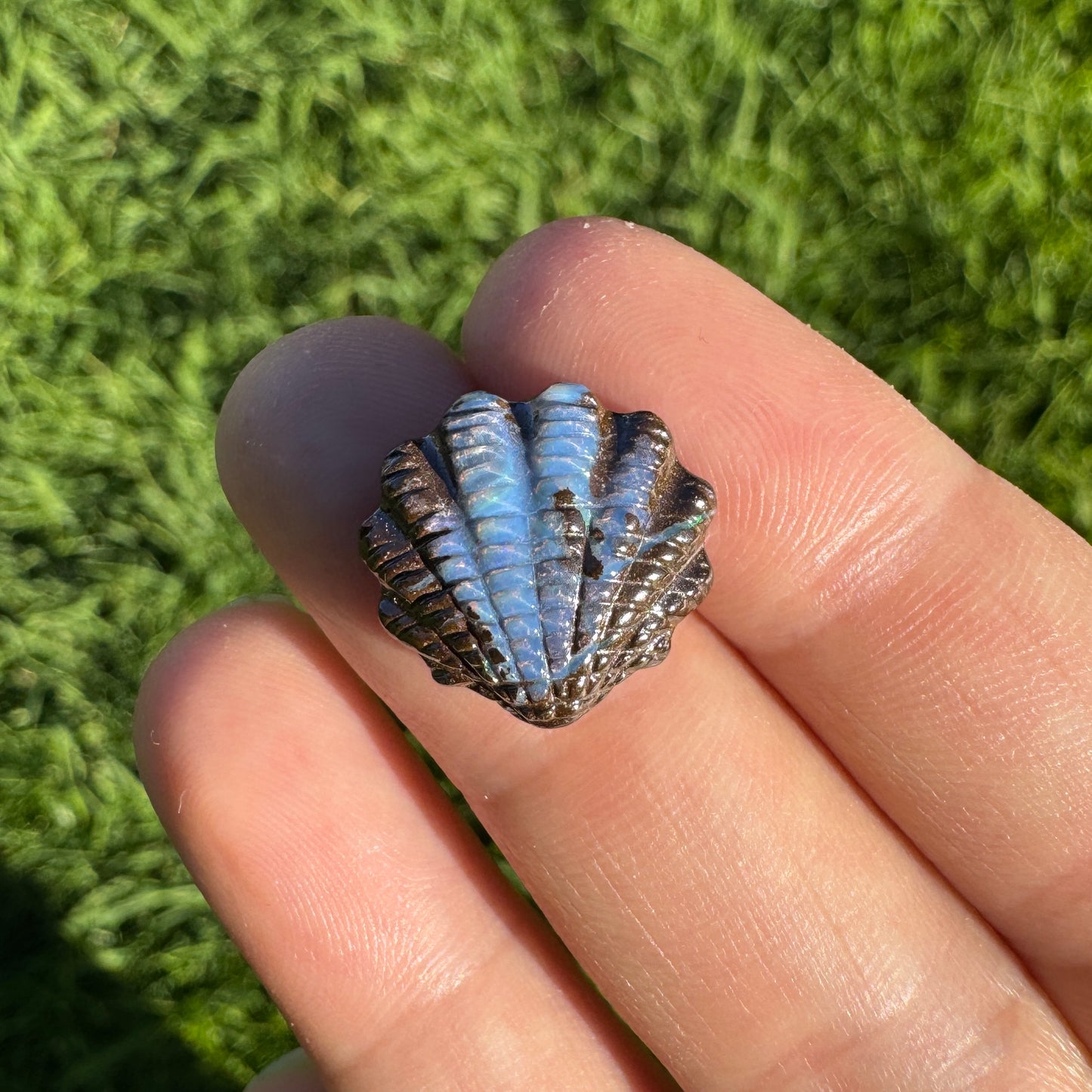 9.35 Ct fan shell boulder opal carving