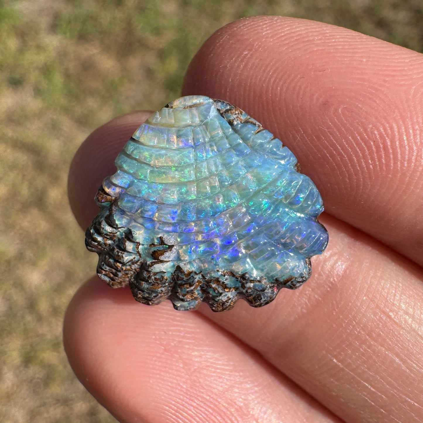 9.55 Ct shell boulder opal carving
