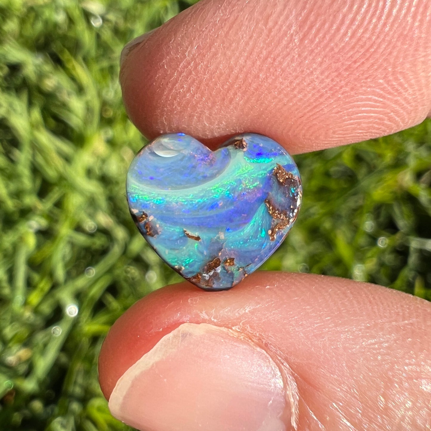 4.12 Ct swirly green-blue boulder opal heart