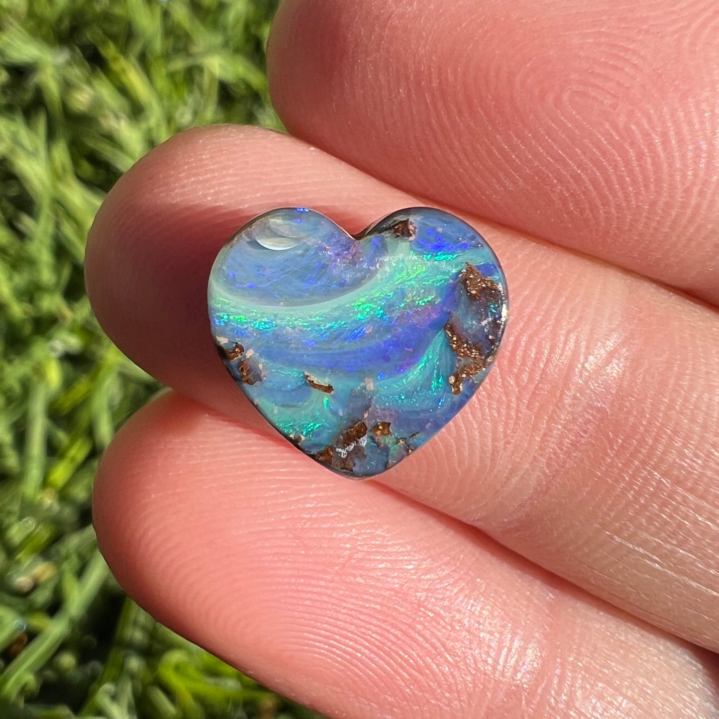 4.12 Ct swirly green-blue boulder opal heart