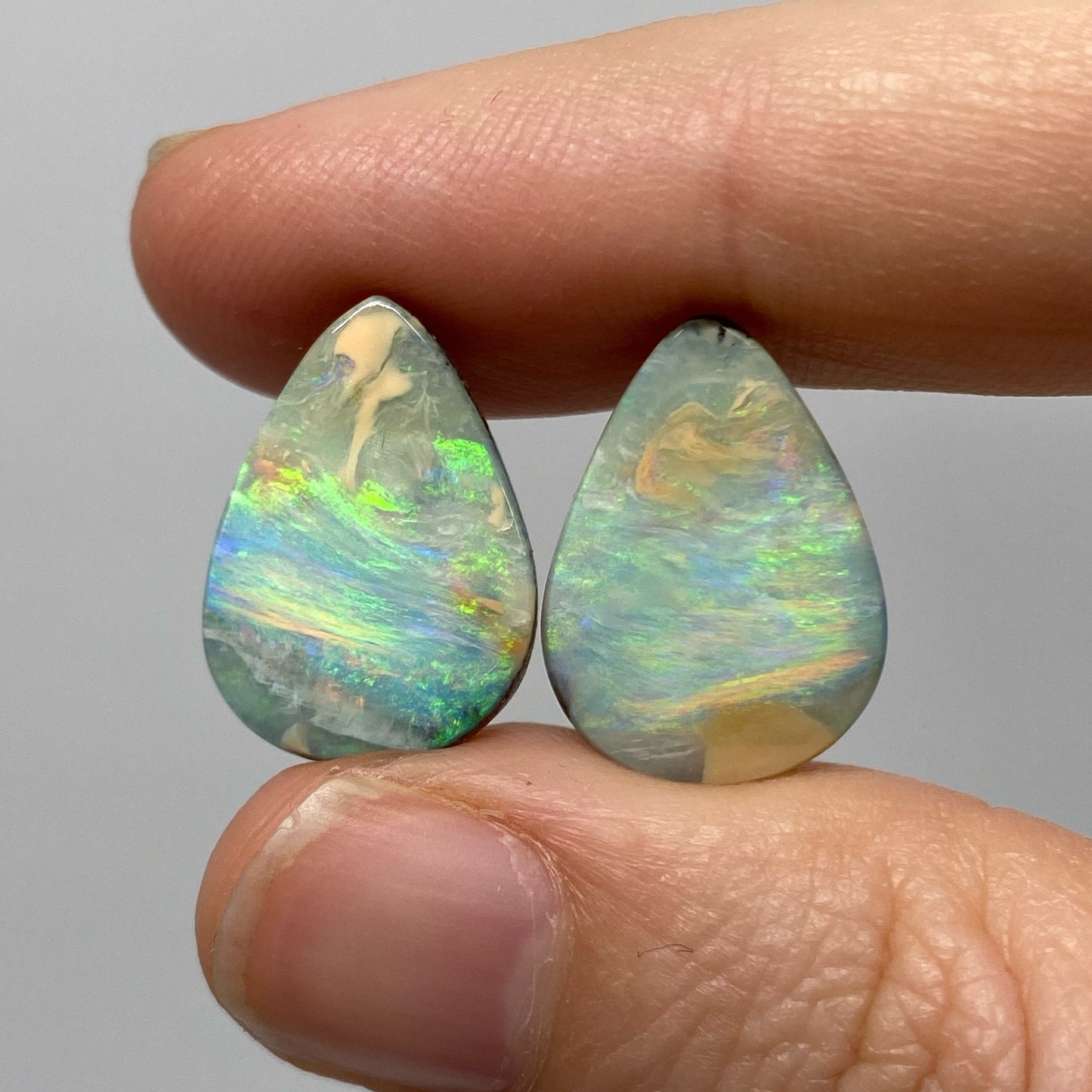 12.14 Ct teardrop boulder opal pair